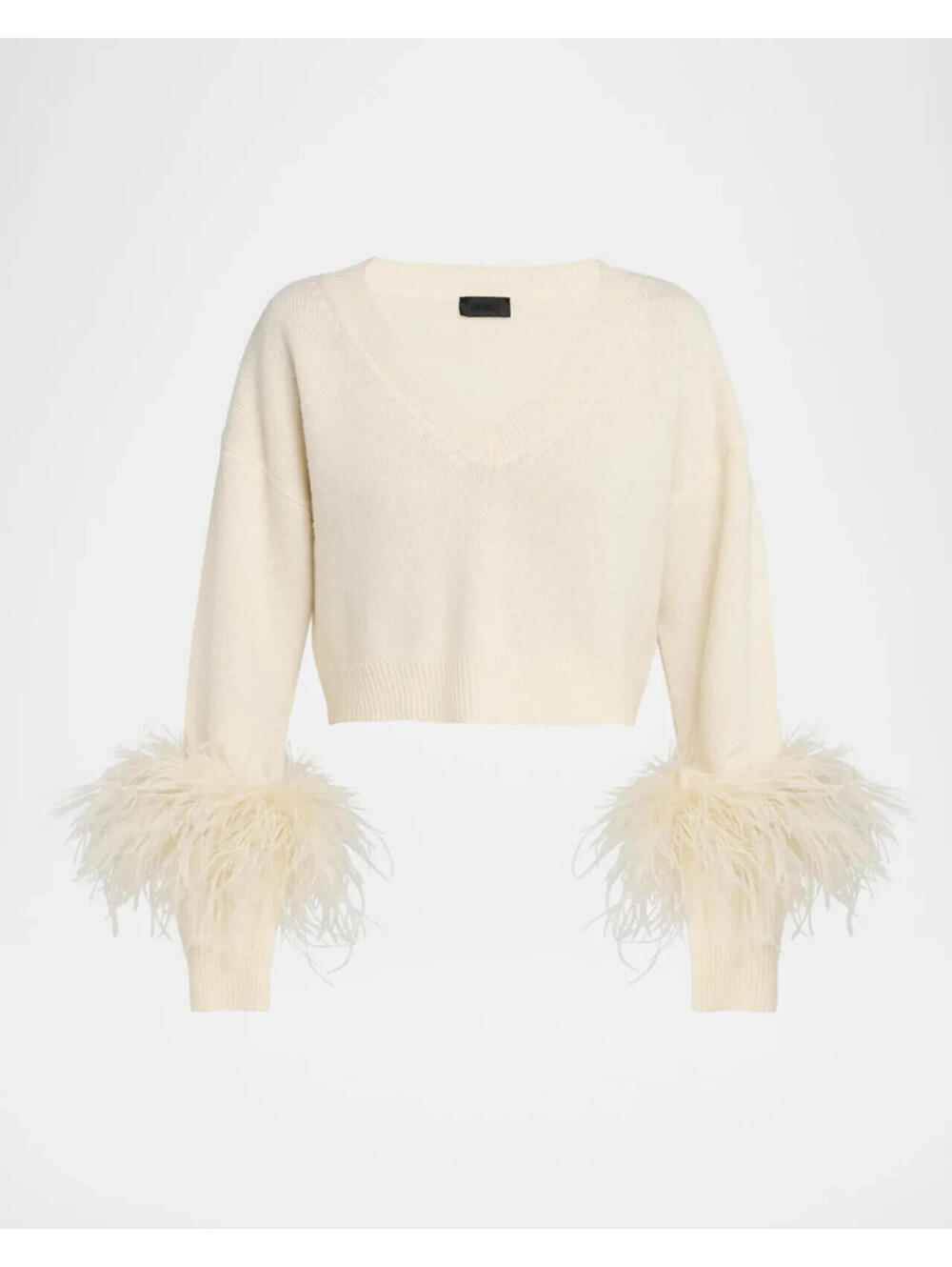 NEW, Milly Feather Cuff V-Neck Sweater in Ecru Sz S #S7603 - Picture 3 of 8